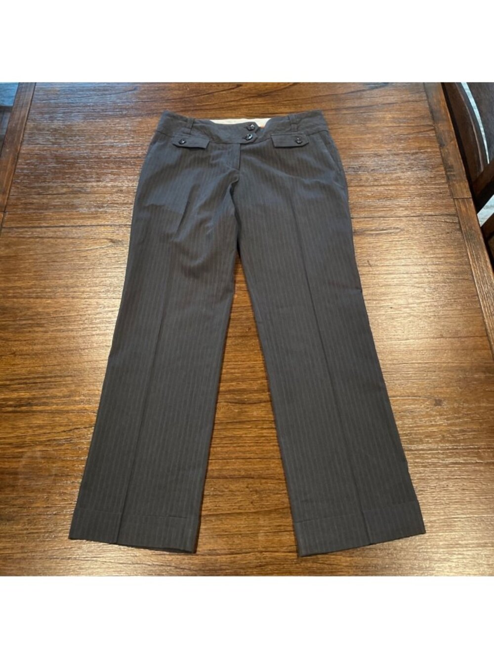 Leifsdottir Anthropologie Straight Trouser Pant Sz 4 Pinstripe Charcoal Business